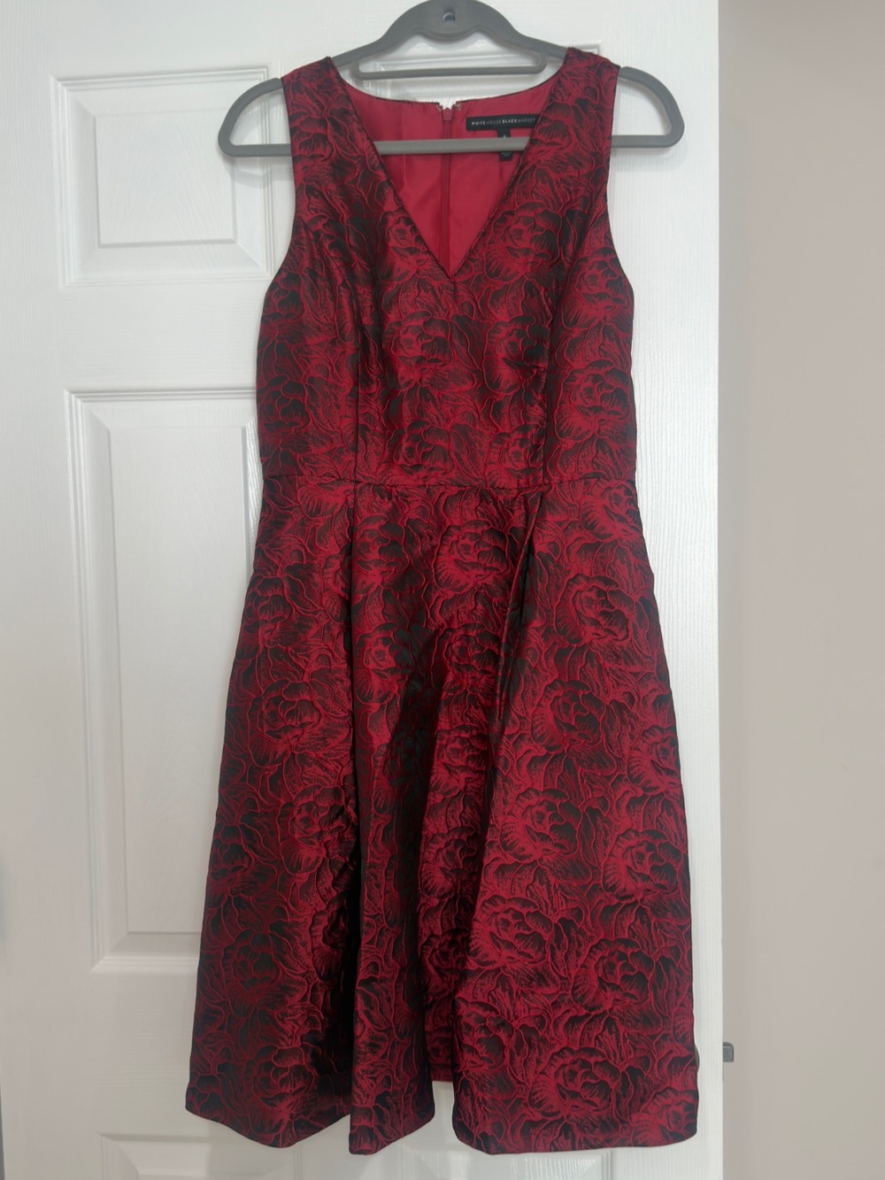 White House Black Market Red Floral Jacquard Fit & Flare Dress